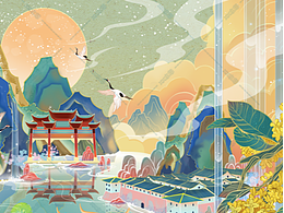 國潮風(fēng)插畫-桃花源