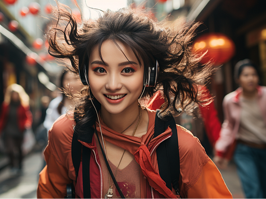 街头奔跑的女孩