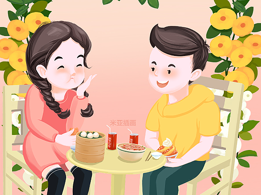 恋爱主题美食插画