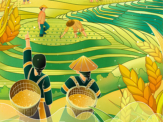 国潮二十四节气芒种手绘插画