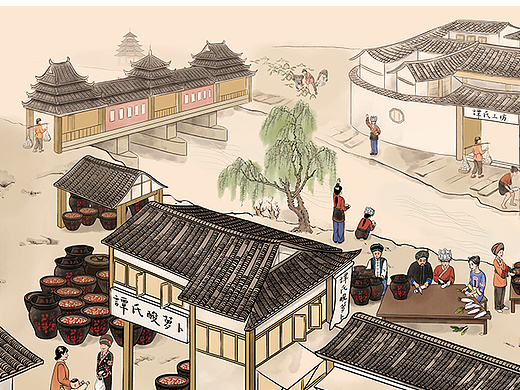 水墨国风餐饮墙绘