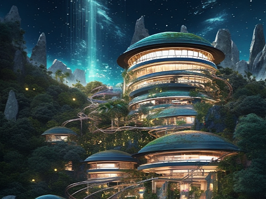 AI绘：天外飞碟建筑 AI时代的世外桃源