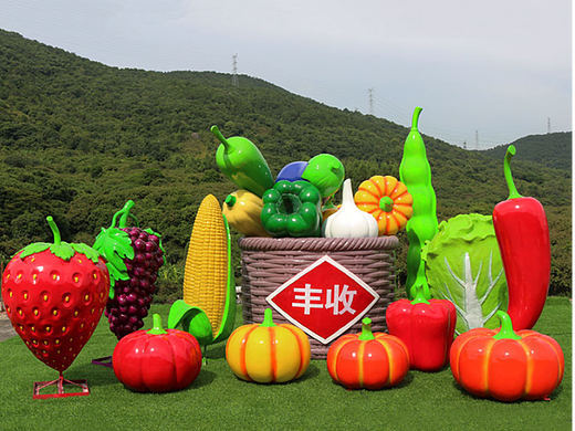 户外仿真水果蔬菜玻璃钢雕塑南瓜草莓西瓜葡萄摆件厂家