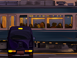 黄昏下下班的列车