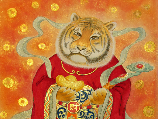 虎年插画 萌虎财神&花开虎贵
