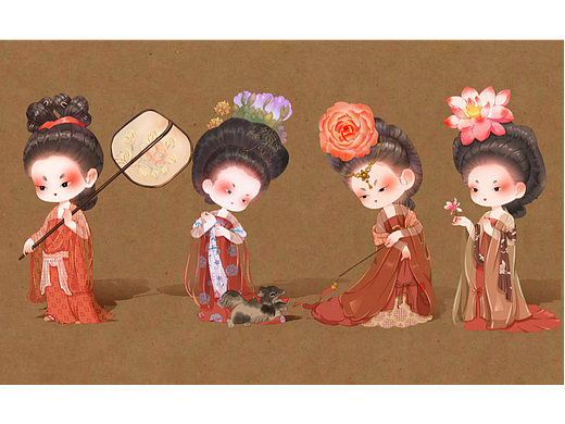 Q版簪花仕女图