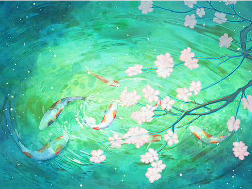 古风插画-锦鲤