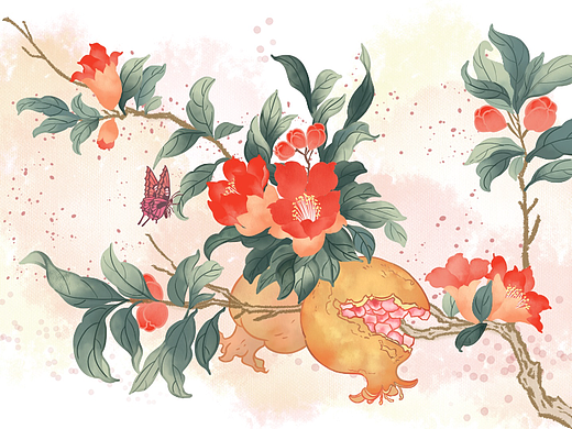 牡丹石榴花