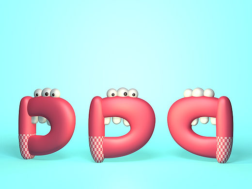 C4D卡通可爱字母小怪兽系列-D