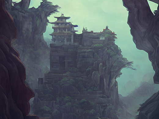 #AI创作实验室#悬崖 海岸 中国建筑 场景