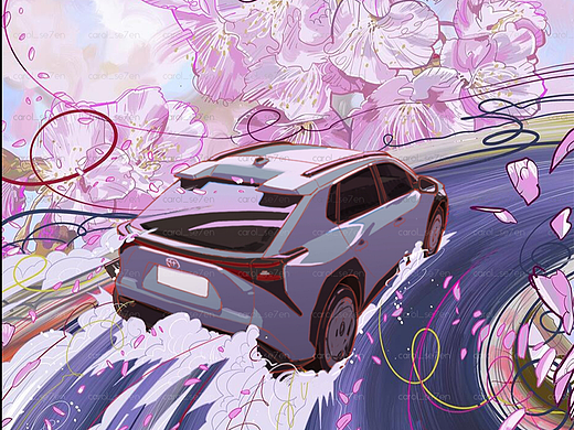 丰田bZ4X手绘插画海报