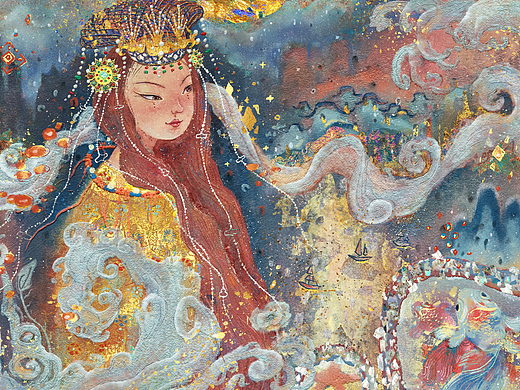 仿岩彩板绘|妈祖佑人间