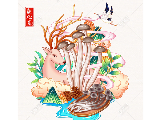鹿茸菇插画手绘