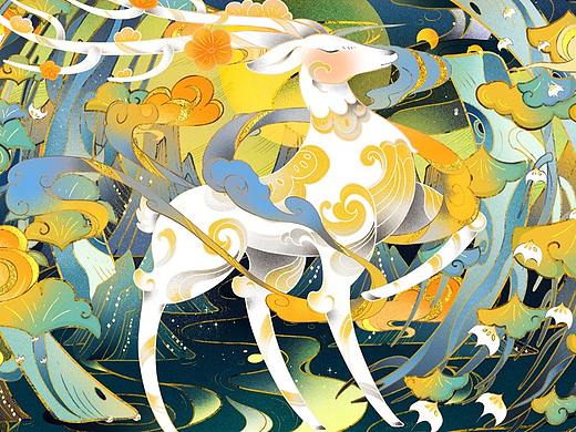 《幻鹿之森》云虡纹汉画像石拓片-古物焕新