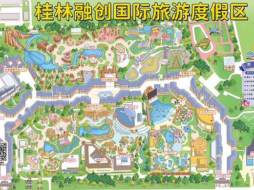 桂林融创国际旅游度假区手绘导览图插画智慧导览h5定制