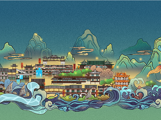 涪陵“爻里小镇”商业插画