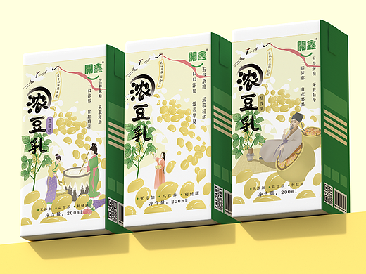 开鑫浓豆乳中国风味系列包装插画设计