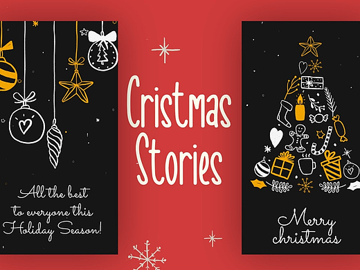 PR模板|竖屏红色背景手绘动画标题介绍圣诞新年开场