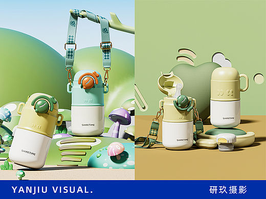 杯壶产品渲染 |儿童壶卡通风保温杯壶 ✖ 研玖视觉出品