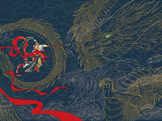 国风系列绘本《山海异传》  插画线稿过程