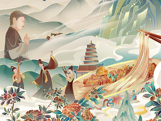 国潮风插画-西安