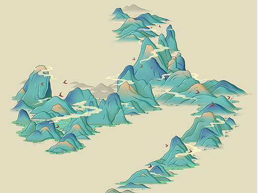 山水云风 国潮复古 插画