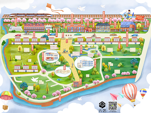 湘湖未来社区小区微公园手绘地图指示牌设计