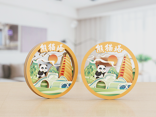 熊猫塔-木质多层冰箱贴