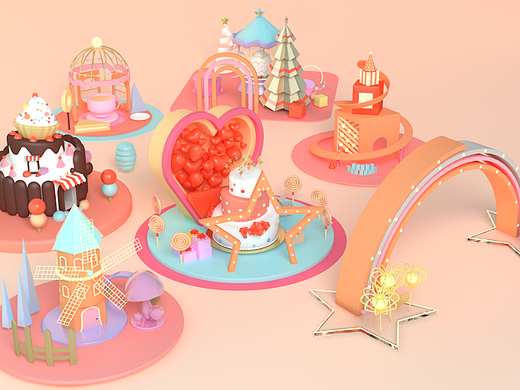 c4d练习  游乐园场景