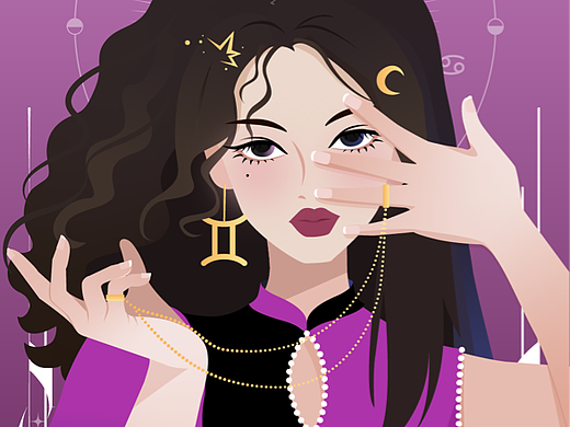 矢量时尚十二星座女孩插画｜双子座