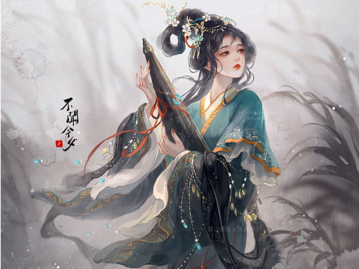 古风插画《蒹葭》