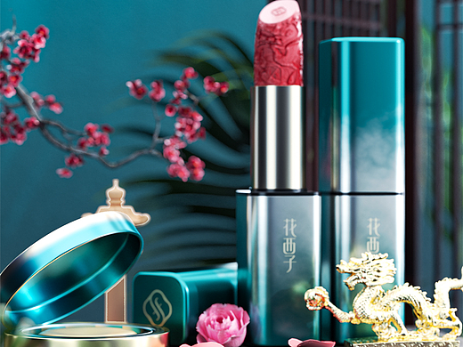 C4D临摹花西子化妆产品展示