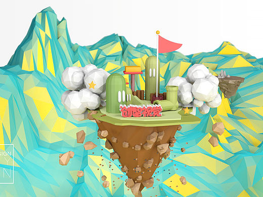 C4D 低多面体lowpoly风格