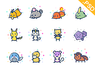 [大渔学院学生作品]96个MBE风格Pokémon小精灵形象(附带PSD文件）