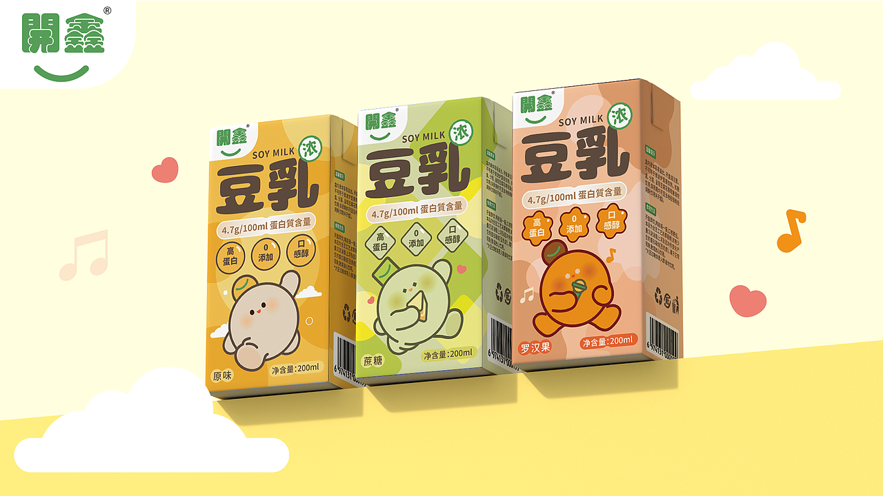 開鑫浓豆乳包装设计丨開鑫豆乳逗开心丨IP天团来袭!