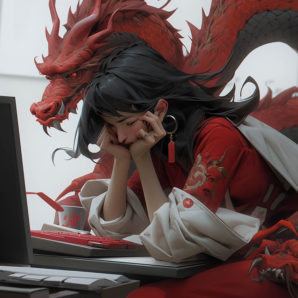 除夕逐渐暴躁的加班龙（图ZMzYwNDI4ODI4） - AI作品 - 站酷设计师Radon原创素材 - 站酷ZCOOL
