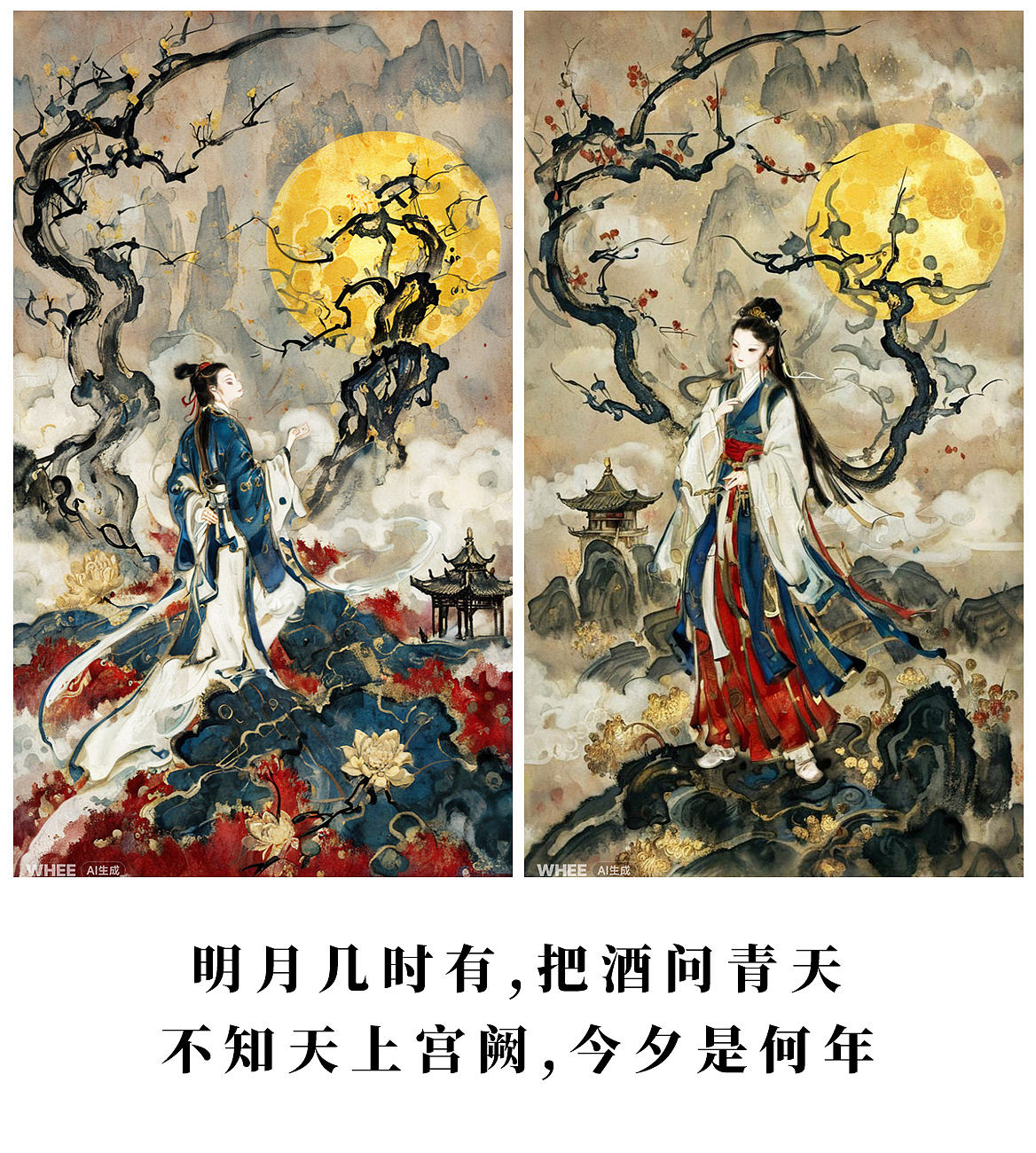 《水调歌头》&《春江花月夜》&《宫词其二十一》丨WHEE-AI视觉创作（图ZMzY1NjUzNTc2） - AI作品 - 站酷设计师江大其原创素材 - 站酷ZCOOL