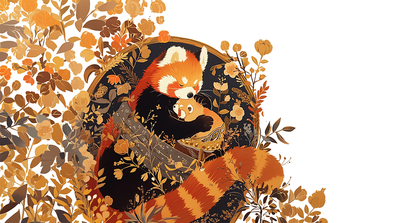 小熊猫母子的温馨