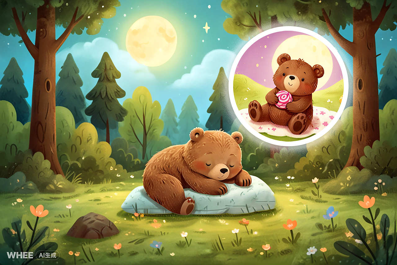 小熊的甜蜜梦境（图ZMzcwMDcwMzMy） - AI作品 - 站酷设计师美聪的猫原创素材 - 站酷ZCOOL