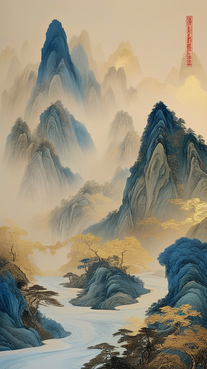 鎏金千里江山图之二（图ZMzY4NTY4OTIw） - AI作品 - 站酷设计师iorl原创素材 - 站酷ZCOOL