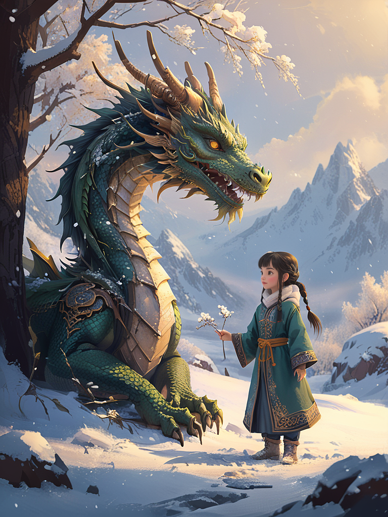 女孩与神龙（图ZMzU5MTAyMzQ4） - AI作品 - 站酷设计师绮艺坊原创素材 - 站酷ZCOOL