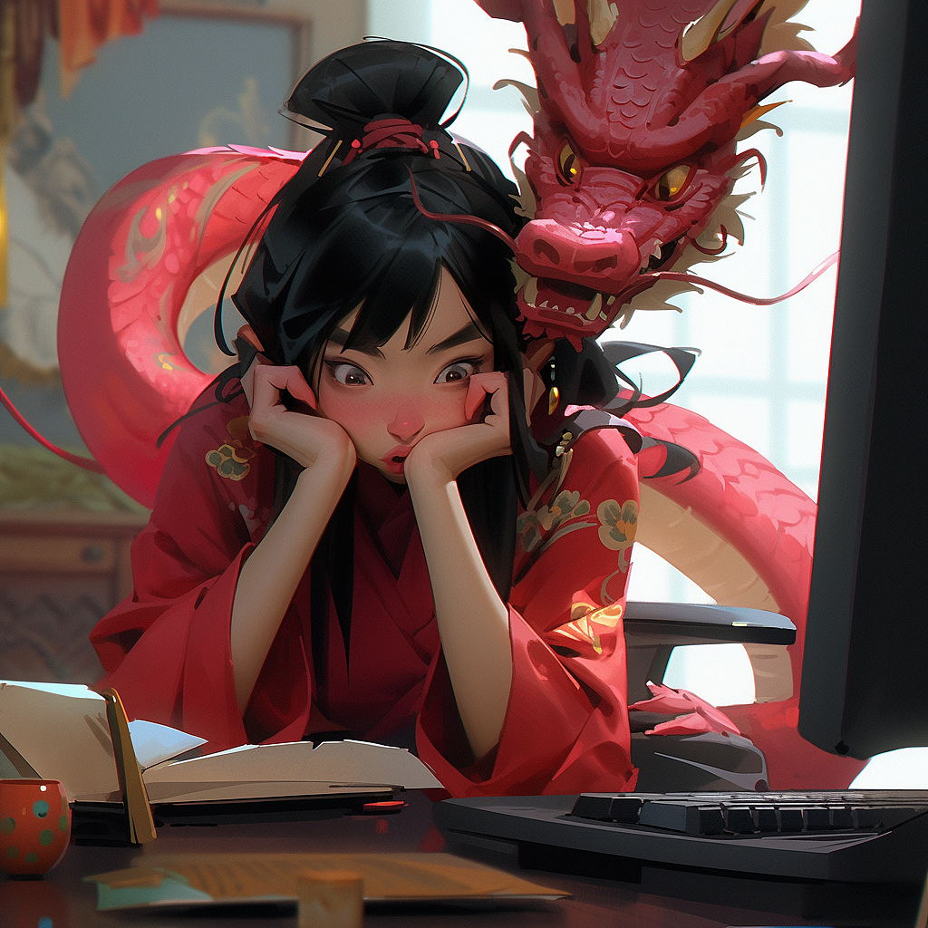 除夕逐渐暴躁的加班龙（图ZMzYwNDI4ODE2） - AI作品 - 站酷设计师Radon原创素材 - 站酷ZCOOL