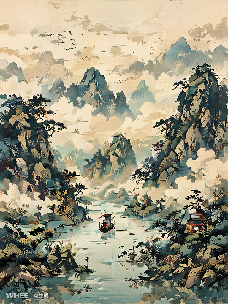 轻舟已过万重山（图ZMzY0MDY5MTQ4） - AI作品 - 站酷设计师自然选择号原创素材 - 站酷ZCOOL