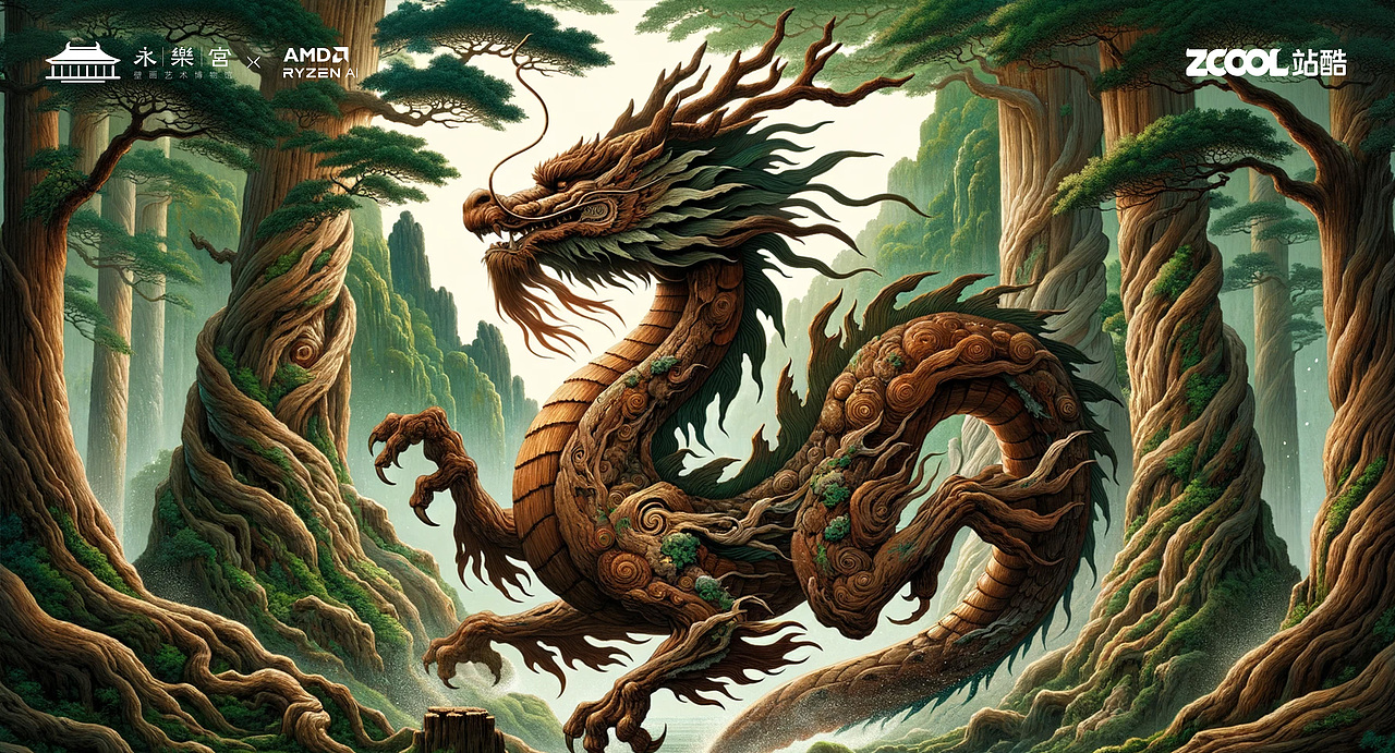 木龙年 孟章君 龙下凡 木龙降临翠影舞 林间风起云随徐