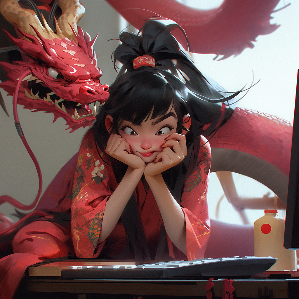 除夕逐渐暴躁的加班龙（图ZMzYwNDI4ODM2） - AI作品 - 站酷设计师Radon原创素材 - 站酷ZCOOL