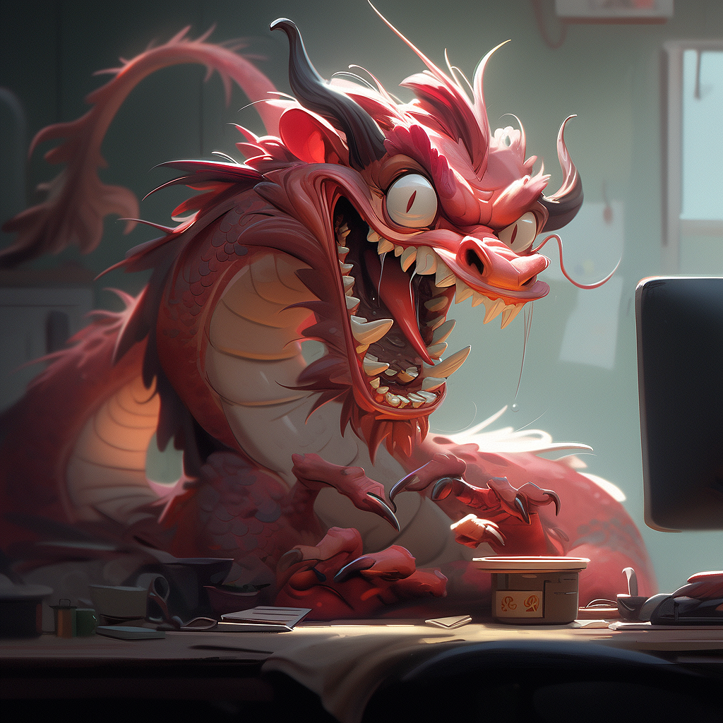 除夕逐渐暴躁的加班龙（图ZMzYwNDI4ODI0） - AI作品 - 站酷设计师Radon原创素材 - 站酷ZCOOL