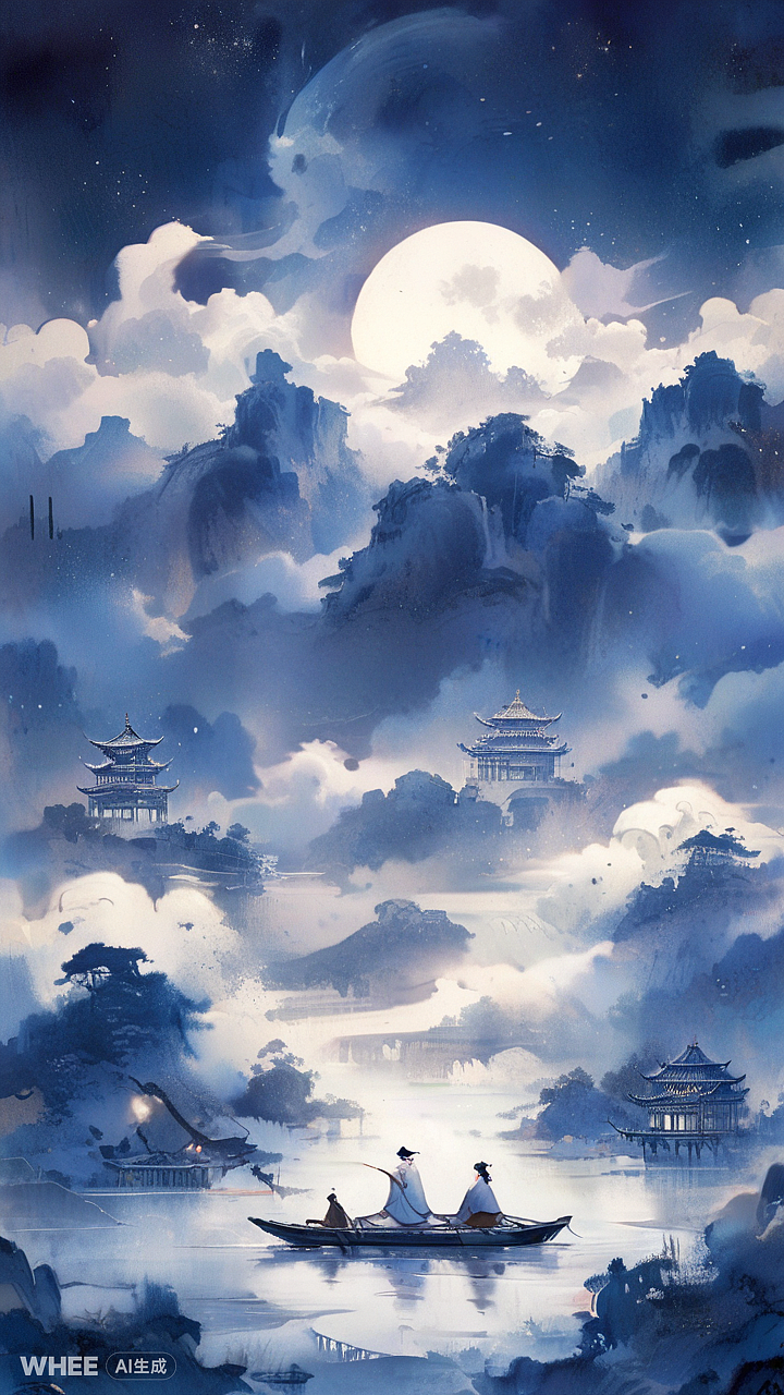 夢里不知身是客,滿船清夢壓星河（圖ZMzY1MzU1Mzg4） - AI作品 - 站酷設(shè)計師愛污及污原創(chuàng)素材 - 站酷ZCOOL