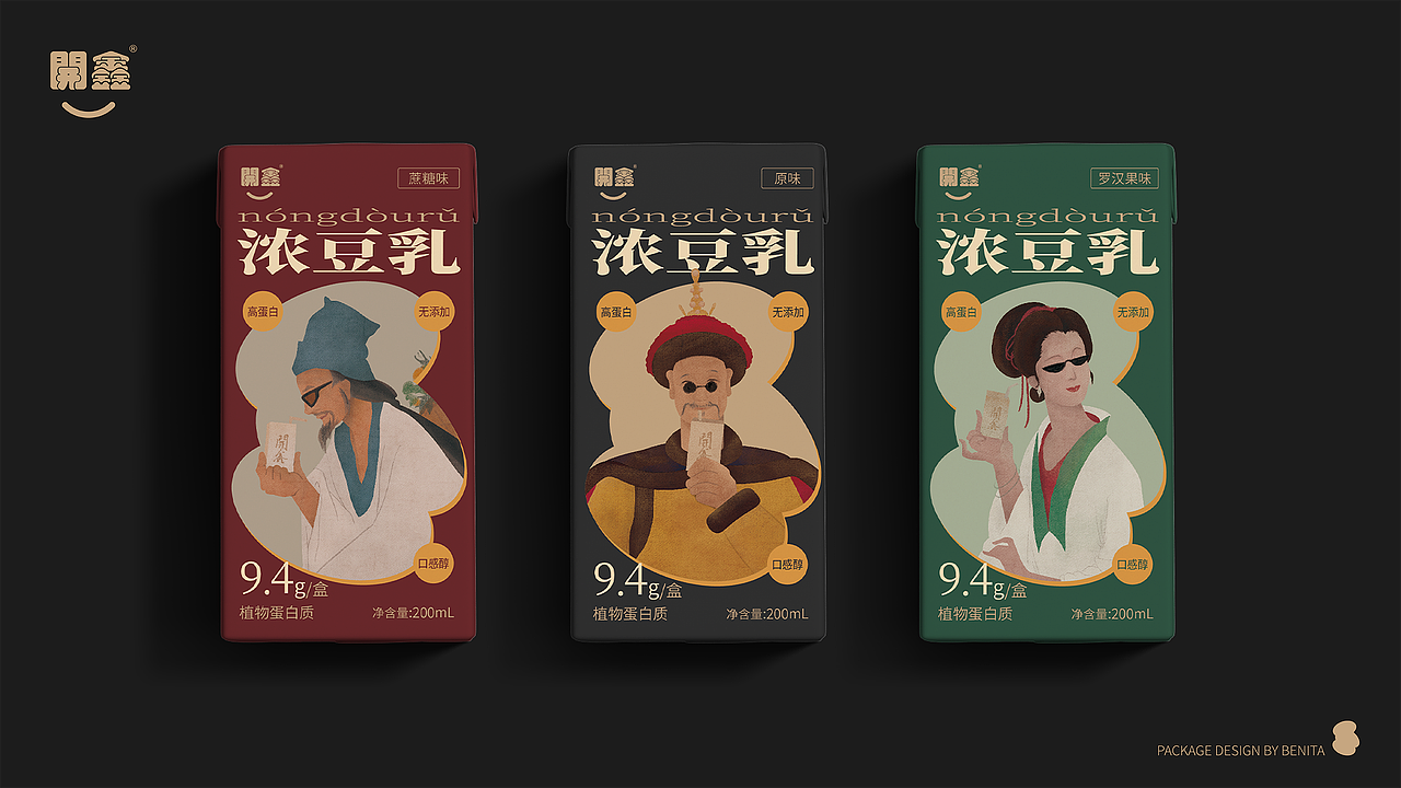 新中式 浓豆乳 | 開鑫浓豆乳包装设计（图ZMzUyMDg2NDE2） - 包装 - 站酷设计师Benita_原创素材 - 站酷ZCOOL
