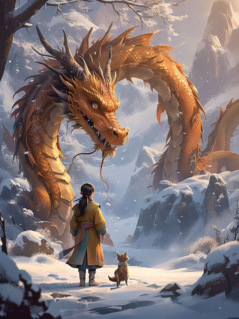女孩与神龙（图ZMzU5MTAyMzUy） - AI作品 - 站酷设计师绮艺坊原创素材 - 站酷ZCOOL