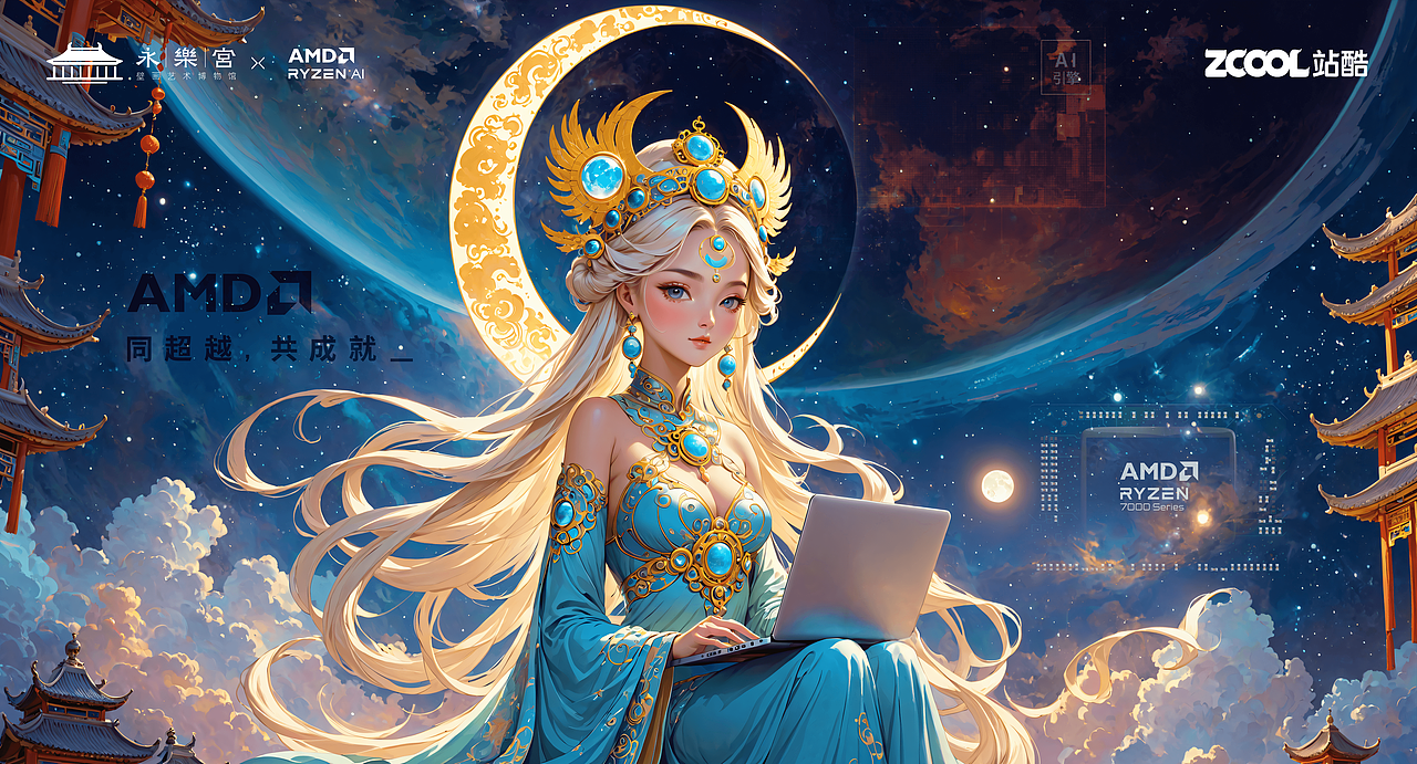 AIGC,一键起飞。月神引领，AI智行。（图ZMzU2OTMyMTgw） - AI作品 - 站酷设计师Fletching原创素材 - 站酷ZCOOL